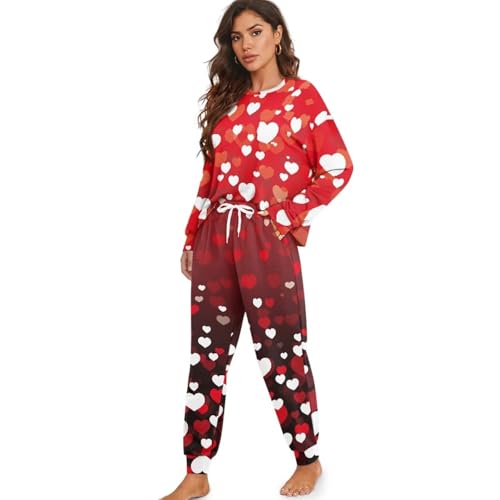 Image of Womens Lounge Set Long Sleeve Soft Pajama Sets Casual 2 Piece Pj Outfit Crewneck Sleepwear with Pockets Plus Size
