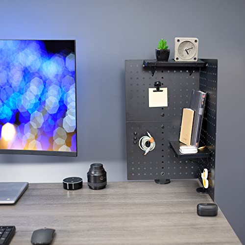 Image of VIVO Black Clamp-on 20 x 24 inch Desk Pegboard, PP-DK24B | Steel Privacy Panel, Magnetic Peg Board, Office Accessory Organizer, Above or Under Desk Placement