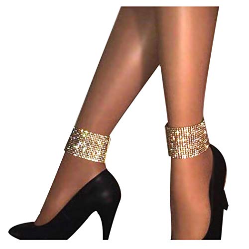 Fstrend Rhinestone Nightclub Foot Chain Crystal Sexy Bikini Ankle Bracelet Beach Fashion Sandal Body Chain Jewelry Accessories for Women and Girls (gold)