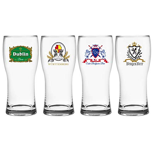 Jogo de Copos para Cerveja em Cristal Ecológico, Prague Logos Sortidos, A15cm, 4 Peças, 300ml, Bohem