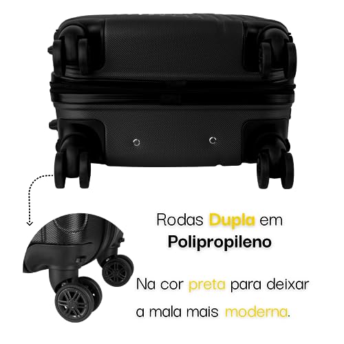 Mala De Bordo Para Viagem Rodas Dupla 360° e Cadeado Acoplado Tam P 10kg Cor:Preto 8190