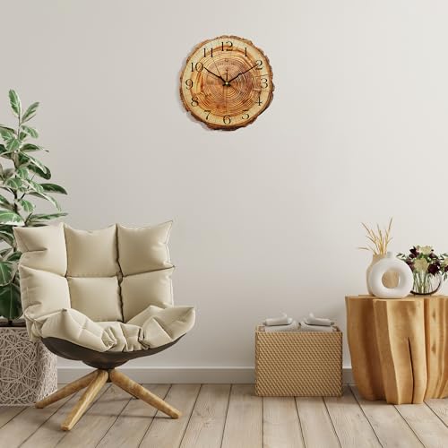 Lafocuse 12 Inch Brown Wooden Rustic Wall Clock for Kitchen Living Room - Image 2