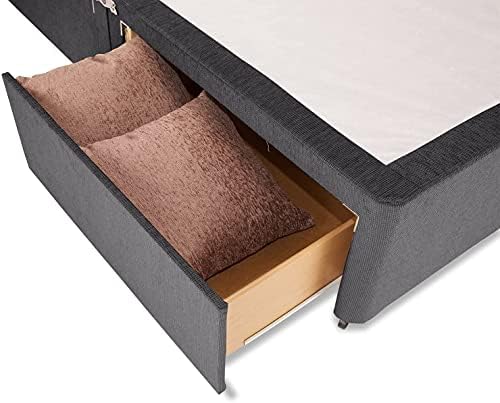 0000 Double Chenille Divan Bed Base With 2 Storage Drawers (Same Right Side) | 4FT6 Double Charcoal Chenille Base (W= 135 x L= 190 CM)