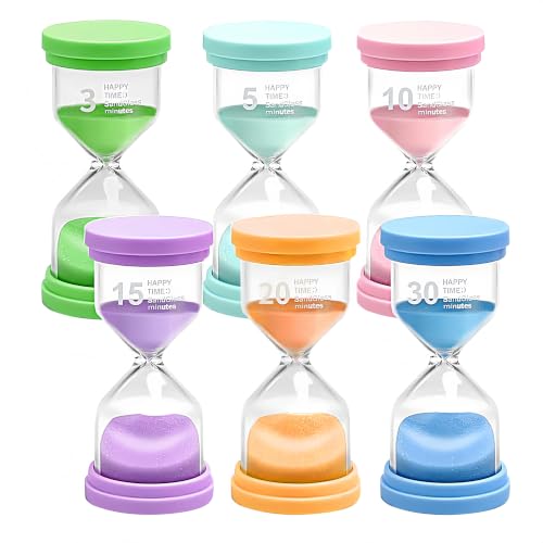 Luxoraiova 6 Stück Sanduhr Bunte Sanduhren 3 5 10 15 20 30 Minuten für Küchen Klassenzimmern Spiele Zuhause Büro Dekoration