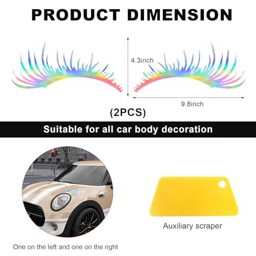 Image of KVAEY 2 PCS Car Headlight Eyelash Stickers, Cute Fake Eyelashes Decal for Bumper Auto Body Window, Waterproof Reflective PET Charming Eyelash Sticker Funny Decor for Car SUV Truck (Colorful)