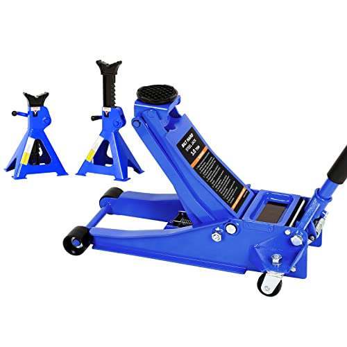 Bilt Hard Hydraulic Trolley Floor Jack And Jack Stand Combo Set, Heavy Duty Low Profile Floor Jack Of 3 Ton (6000 Lb Capacity) With 2 Jack Stands Of 3 Ton (6000 Lb Capacity) #TOP24
