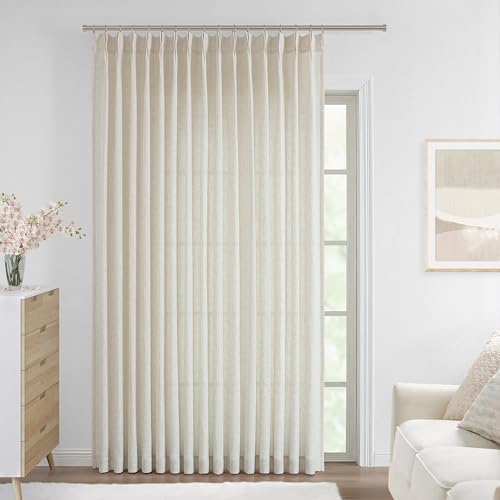 Image of Vision Home Natural Pinch Pleated Semi Sheer Curtains Textured Linen Blended Light Filtering Window Curtains 95 inch for Living Room Bedroom Patio Pinch Pleat Drapes with Hooks 1 Panel 84 inch Wx95 L
