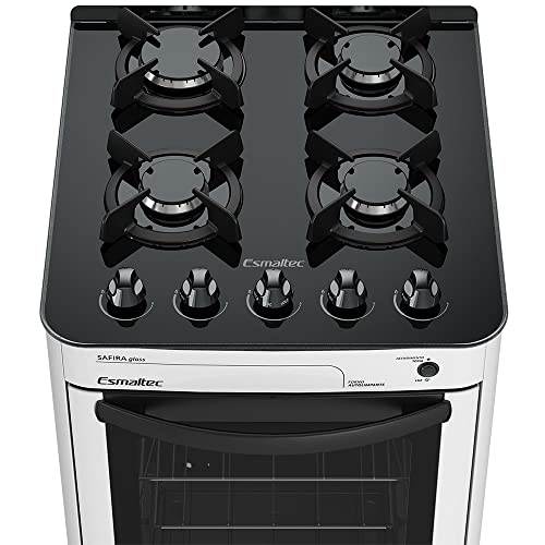 Fogão de Piso Esmaltec 4b Safira Glass Mesa de Vidro Branco Bivolt