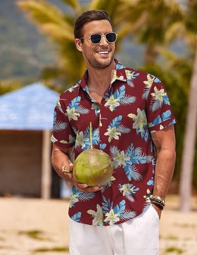 Image of COOFANDY Men's Linen Shirts Short Sleeve Casual Shirts Button Down Shirt for Men Beach Summer Wedding Shirt
