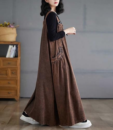 Image of Women's Casual Loose Denim Dress Sleeveless Adjustable Straps Denim Jumper Dress with Pockets