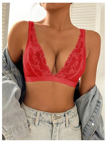 Image of SOLY HUX Women's Lace Bras Deep V Neck Wireless Bra Comfort Everyday Bralette