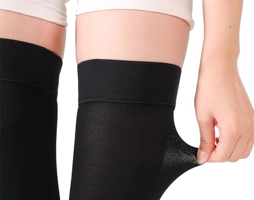 Image of TOFLY 1 Pair Thigh High Open Toe Compression Stockings 15-20mmHg-Comfortable Unisex Design with Silicone Dot Band -Black, X-Large