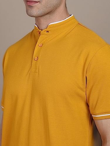 Image of Dennis Lingo Men's Cotton Solid Stand Collar Regular Fit T-Shirt