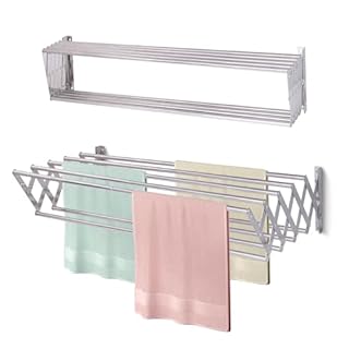 Sinbide Étendoir Linge Mural Rétractable Acier Inoxydable - Séchoir à Linge Extensible avec 9 Barres Pliable (80 cm)