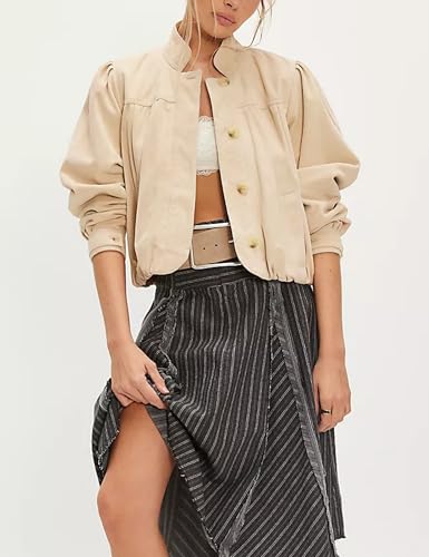 Wanzetaly Women's Faux Suede Jacket Casual Oversized Leather Coat with Pocket Button Bomber Jacket2