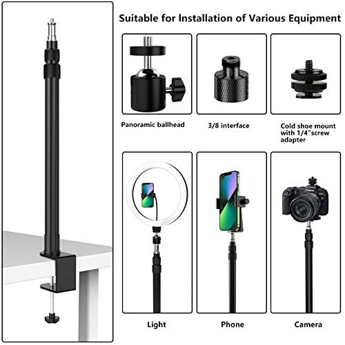 2-Pack Camera Desk Mount With 1/4" Ball Head Camera Quick Release Plate Phone Grip And Cold Shoe,17-41" Desk Camera Mount, Adjustable Aluminum Desktop Light Stand, For Dslr Camera, Ring Light #TOP5