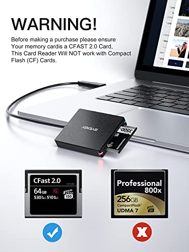 Cfast Card Reader, Byeasy Cfast 2.0 Reader Via Usb 3.0 Or Usb C Port, Portable Professional Cfast Memory Card Reader With Thunderbolt 3 Port Using For Sandisk, Lexar, Transced, Atomos, Snoy Card More #TOP5