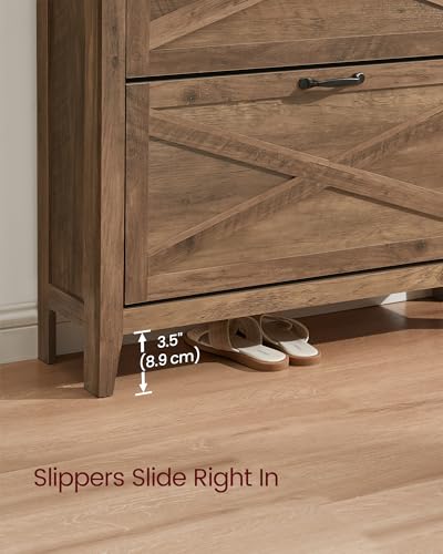 Image of VASAGLE LIRY Collection - Shoe Storage Cabinet Organizer with 3 Flip Drawers, Freestanding Narrow Shoe Rack Cabinet for Entryway, Farmhouse Style, Fits 18 to 24 Pairs, Honey Brown UHSC301KB01S