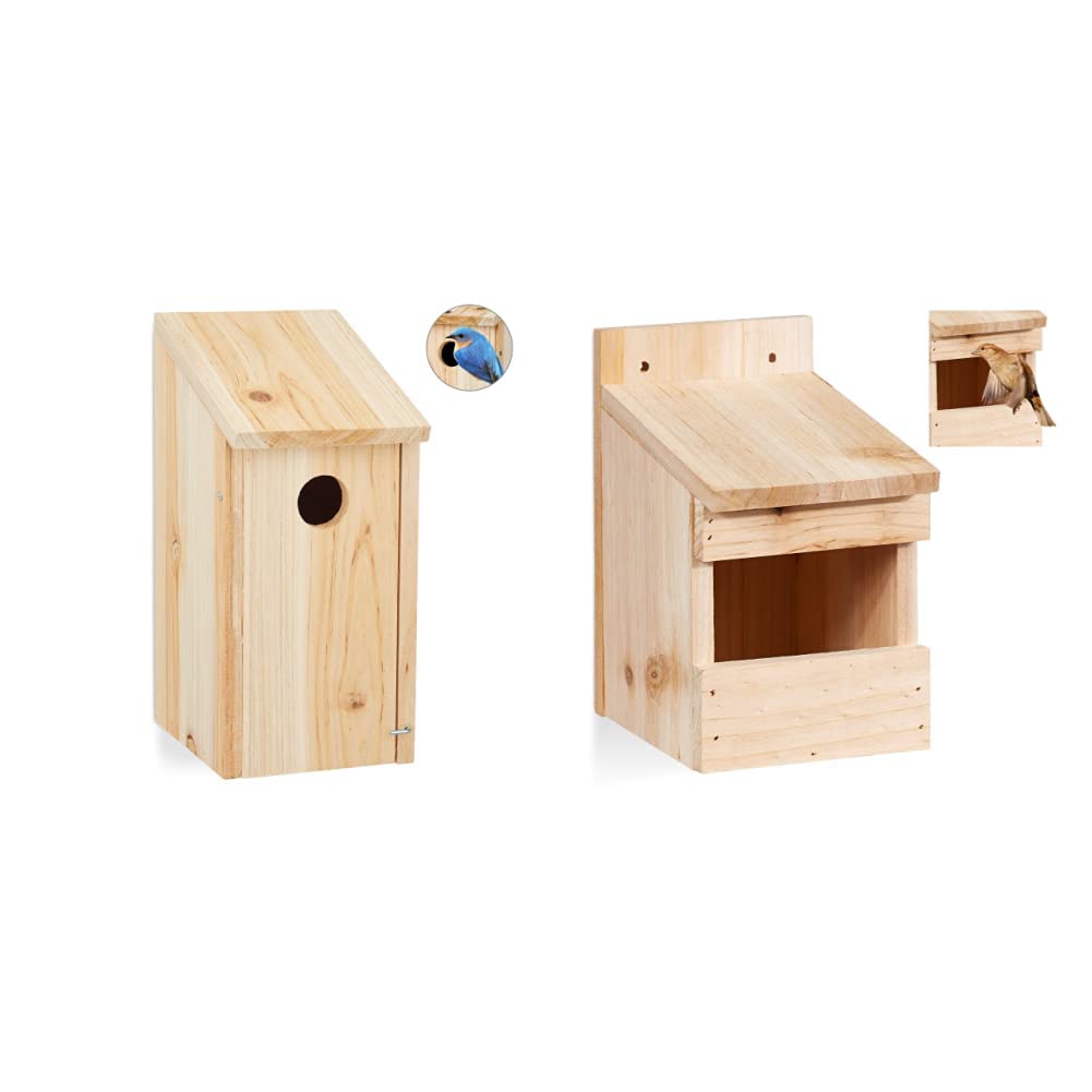 Relaxdays Nistkasten, Nisthöhle für Vögel, zum Hängen, unbehandeltes Holz, Flugloch-Ø 3,2 cm, 26 x 12 x 14,5 cm, Natur & Halbhöhle Nistkasten, Vogelkasten zum Aufhängen, 20 x 12 x 15,5 cm, Natur