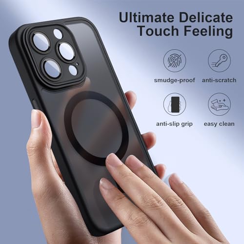ROYBENS for iPhone 14 Pro-Max Matte Clear Case Compatible with Magsafe, Full Camera Lens Protection, Screen Protector, Wrist Strap, Translucent Magnetic Slim Hard Protective Phone Cover, Black by ROYBENS - Image 3