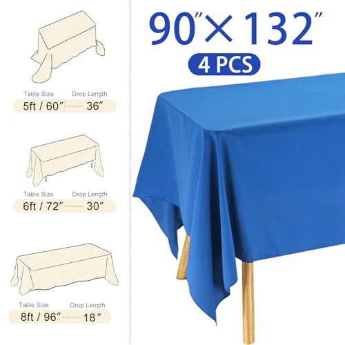 Image of 4 Pack Rectangle Tablecloth 90x132Inch Blue Rectangle Tables Washable Polyester Table Cover for Wedding Dining Table Buffet Parties Banquet Decoration(Blue)