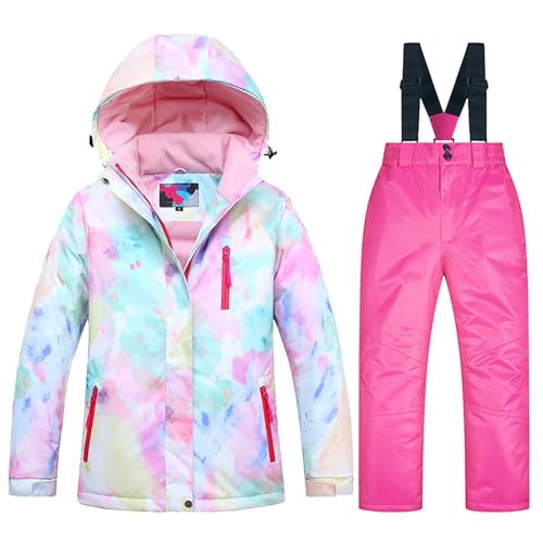 Girls Ski Jacket Pant Set Winter Warm Hooded Snowsuits Kids Toddler Tie Dye Colorful Outdoor Windproof Ski Suit Baby