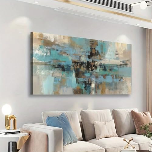 Toile abstraite bohème marron et bleu 50x100cm avec cadre intérieur pour salon - 7