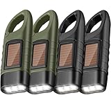 Mudder 4 Pack Hand Crank Solar Powered Flashlight Emergency Rechargeable Led Flashlight Survival Gear Self Powered Charging Torch for Hiking Backpack Camping Safety Emergency Pack (Green, Black)