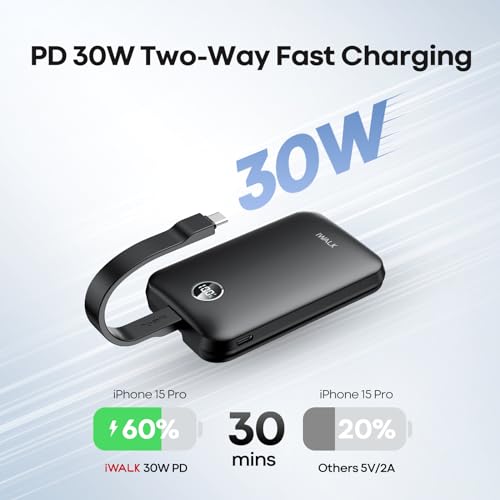 iWALK 30W Wireless 10000mAh Power Bank for iPhone 16/15/14/13/12, Samsung Galaxy