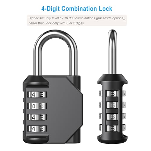 Image of AST Combination-Padlock, 4-Digit Resettable Passcode Padlock, 2 Pack, School Gym Locker, Sports Locker, Metal Portable Lock, Combo Lock for Fence, Toolbox, Gate, Case, Hasp Storage (Black)