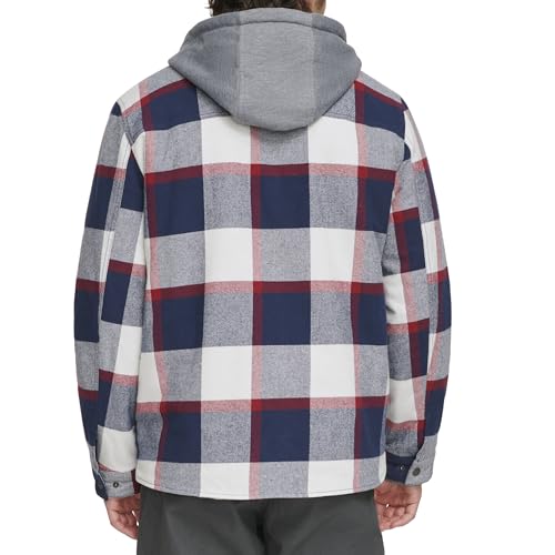 Image of Levi's mens Plaid Sherpa Lined Hooded Shirt Jacket (Regular & Big & Tall Sizes)