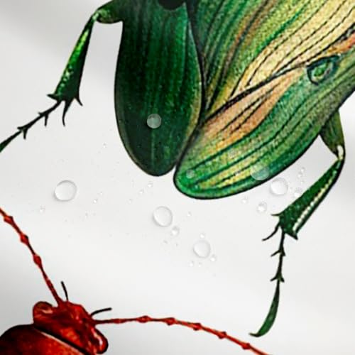 Image of Beetle Shower Curtain for Girls Boys Colorful Beetles Decor Bathroom Shower Curtain Set Kids Bug Bath Curtain Bright Vibrant Room Decor Nature Animal Waterproof Shower Curtain with Hooks 72x72 Inch