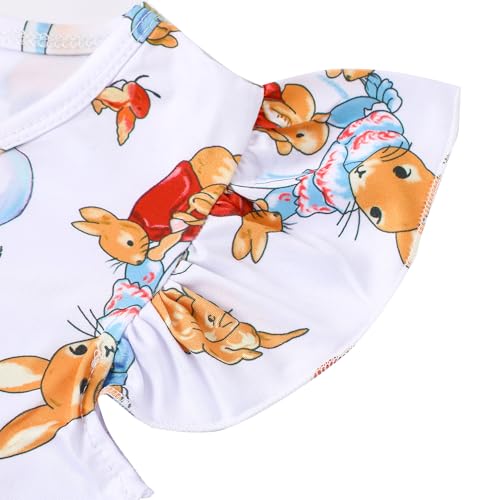 Easter Toddler Girl Dress Bunny Eggs Rabbit Print Short Sleeve Dress 3-8Y3