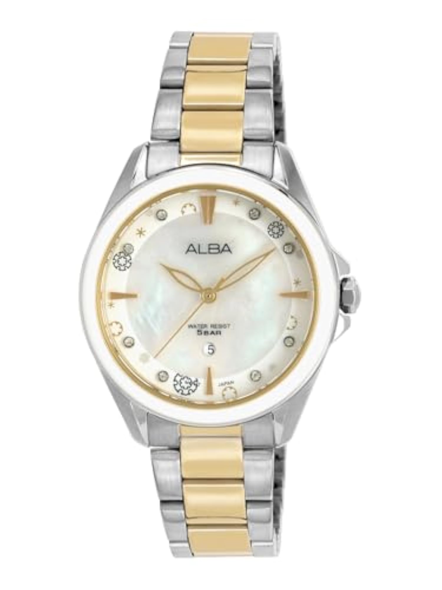 Women's Pearly White Dial Silver-Gold Watch, Elegant Timepiece