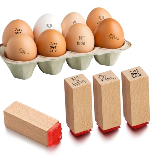 ForraFun 3 Pcs Fresh Egg Stamp 3/5 Inch Small Mini Stamp Chicken for Chicken Coop Stamper Home Farm Supplies Scrapbooking Card Making Planner