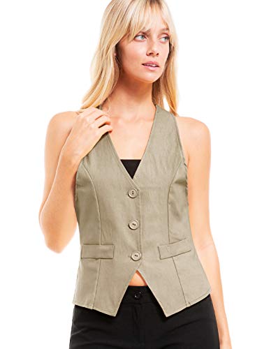 Design by Olivia Women's Dressy Casual Versatile Racerback Vest Tuxedo Suit Waistcoat Khaki L - Thumbnail 4