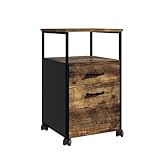 Relaxdays Rollcontainer, 2 Schubladen, Hängeregister, Industrial-Design, HBT: 66,5x42x44 cm, Aktenschrank, braun/schwarz