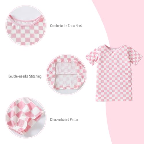 OPAWO Bamboo Pajamas Toddler Boy Clothes Checkered Tee and Shorts 2 Piece Summer Bamboo Baby Pajamas Sleepwear Pjs Set 12M-5T3