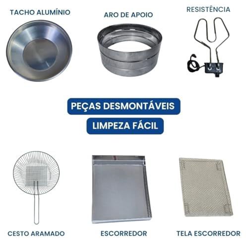 Kit Fritadeira Elétrica Industrial Tacho Redondo Esmaltado 10 Litros com Escorredor G e Tampa(220) - Imagem 3