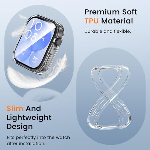 Etui Kamita kompatybilne z Huawei Watch Fit 3, miękkie etui z tworzywa TPU, z osłoną ekranu, odporne na wstrząsy, pełne pokrycie, ochronne do Huawei Watch Fit 3, przezroczyste x 3 szt