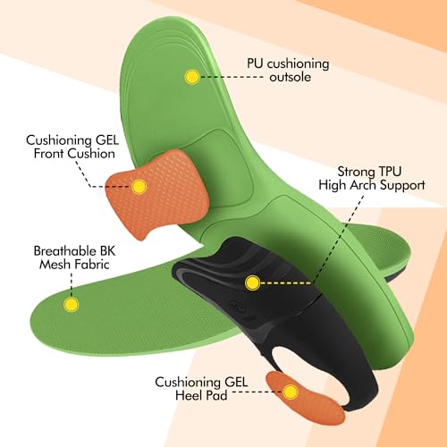 Image of Arch Support Insoles for Plantar Fasciitis Flat Feet Pain Relief, Shock Absorbing Orthotic Inserts for Men and Women L