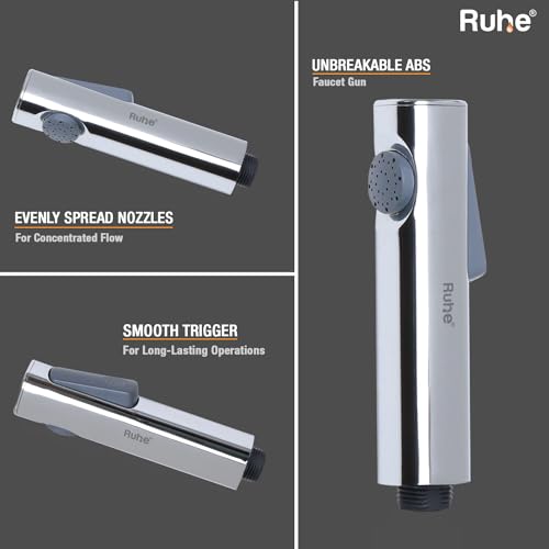 Image of Ruhe Ion Health Faucet Set for Bathroom /Handheld Jet Spray for Toilet | ABS Hand Shower Spray Gun with 304-Grade Stainless Steel Flexible Shower Tube 1 Meter and Wall Hook /Holder