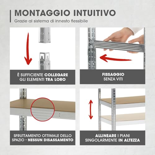 Easymaxx Scaffale In Metallo Per Carichi Pesanti 180X90X40 Cm | Scaffale E Banco Da Lavoro | Scaffalatura Per Cantine, Scaffale Di Stoccaggio Con 5 Ripiani Regolabili | Per Cantina, Garage, Officina - 5