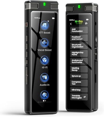 136GB AI Voice Recorder, TIMMKOO Digital Voice Recorder with Playback, Offline Transcribe and Online Summarize/Mindmap/Translation Base on AI Technology, Voice Activated Audio Recorder (Black)