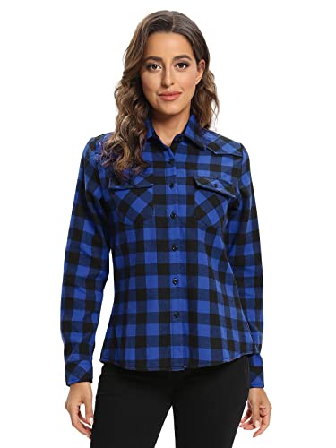 OCHENTA Women's Flannel Shirts Plaid Shacket Long Sleeve Fleece Lined Shirt Jacket2