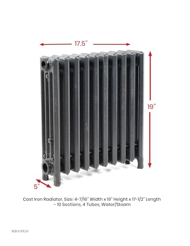Cast Iron Radiator, 19" Height, 4-7/16” Depth, 17.5" Length, 4-Tube, Steam Radiator, Hot Water Radiator, Home Radiator, Cast Iron Radiators for Home Heating, Cast Iron Heater, by Oswald Supply