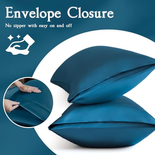 Image of Satin Pillow Covers Set of 2 with 3 Free Random Color Hair Scrunchies - Anti-Frizz, Skin-Friendly, Soft & Durable Pillowcase Set for All Hair Types (Violet)
