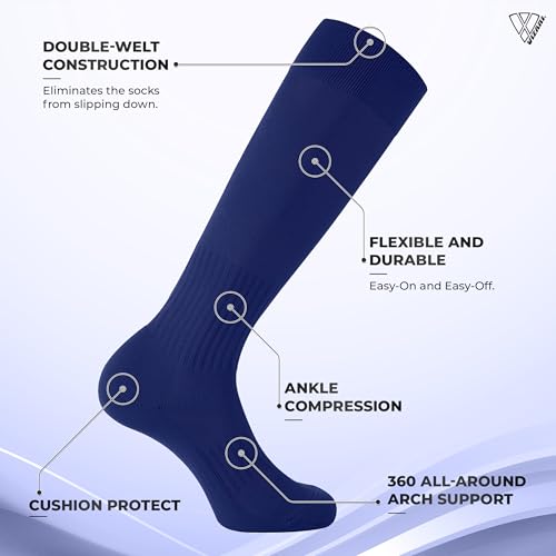 Vizari Soccer Tube Socks for Youth & Adult - Compression Socks with Cushioning Support for Football, Baseball, Rugby & Hockey4