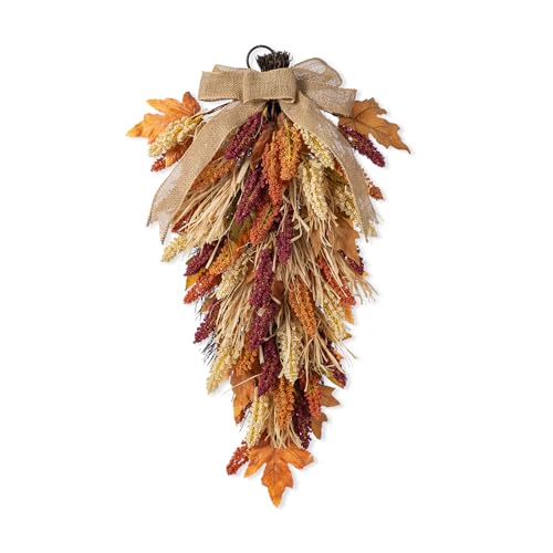 Glitzhome 28'' Artificial Fall Teardrop Swag, Autumn Harvest Multi-Colored Sorghum