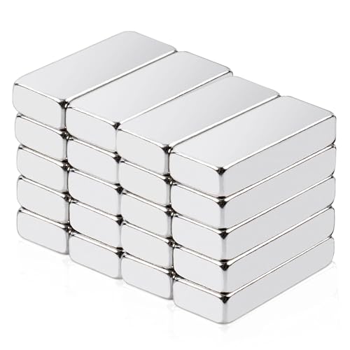Lot de 20 aimants rectangulaires en néodyme - 20 x 5 x 3 mm - Mini aimants puissants - Pour armoire de cuisine, bureau, tableau blanc, réfrigérateur,...